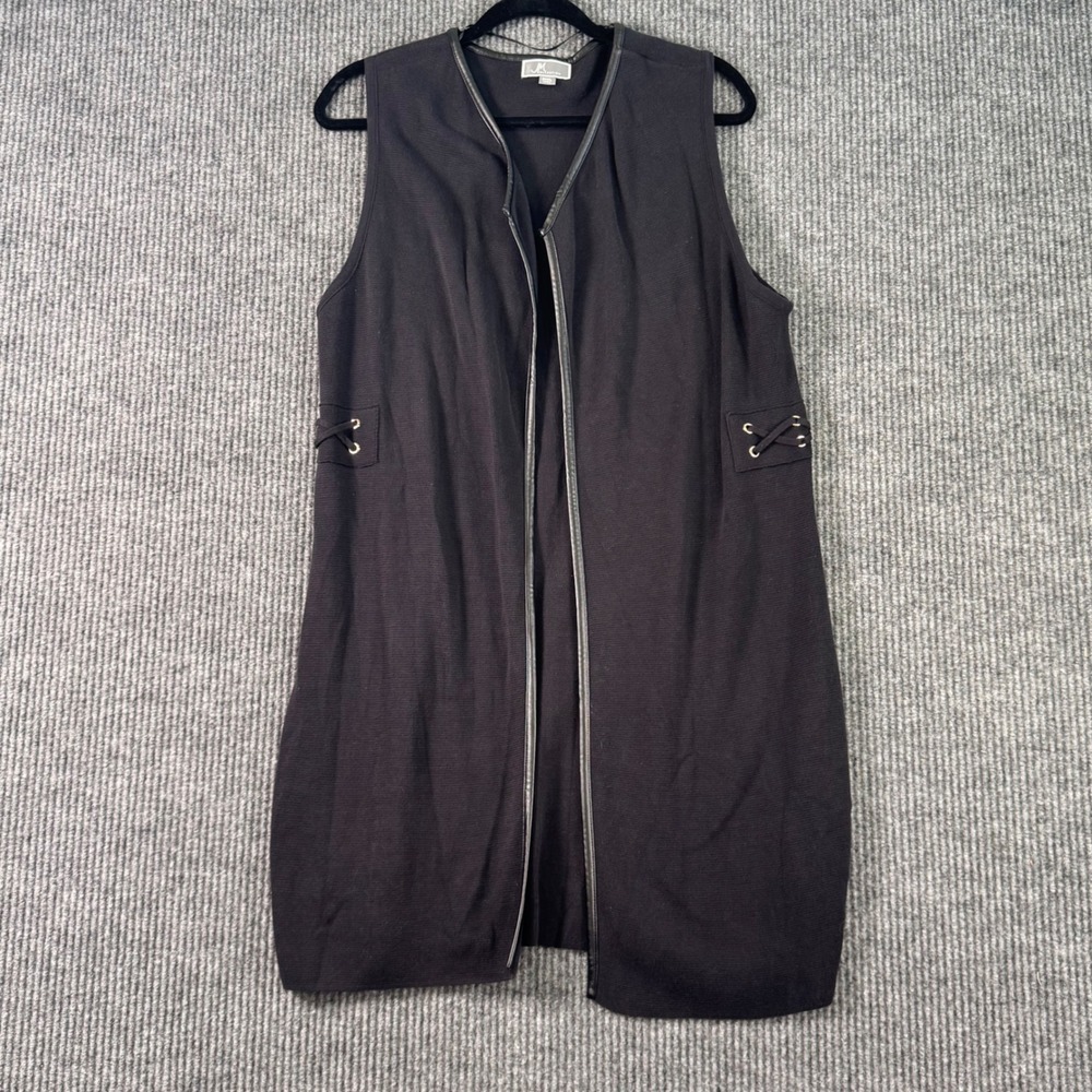 JM Collection P/XL Black Knit Vest Sleeveless Open Front Classic‎ Workwear Chic